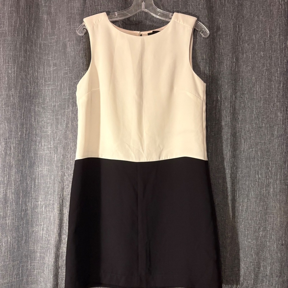 H&M Cream and Black Sleeveless Colorblock Shift Dress